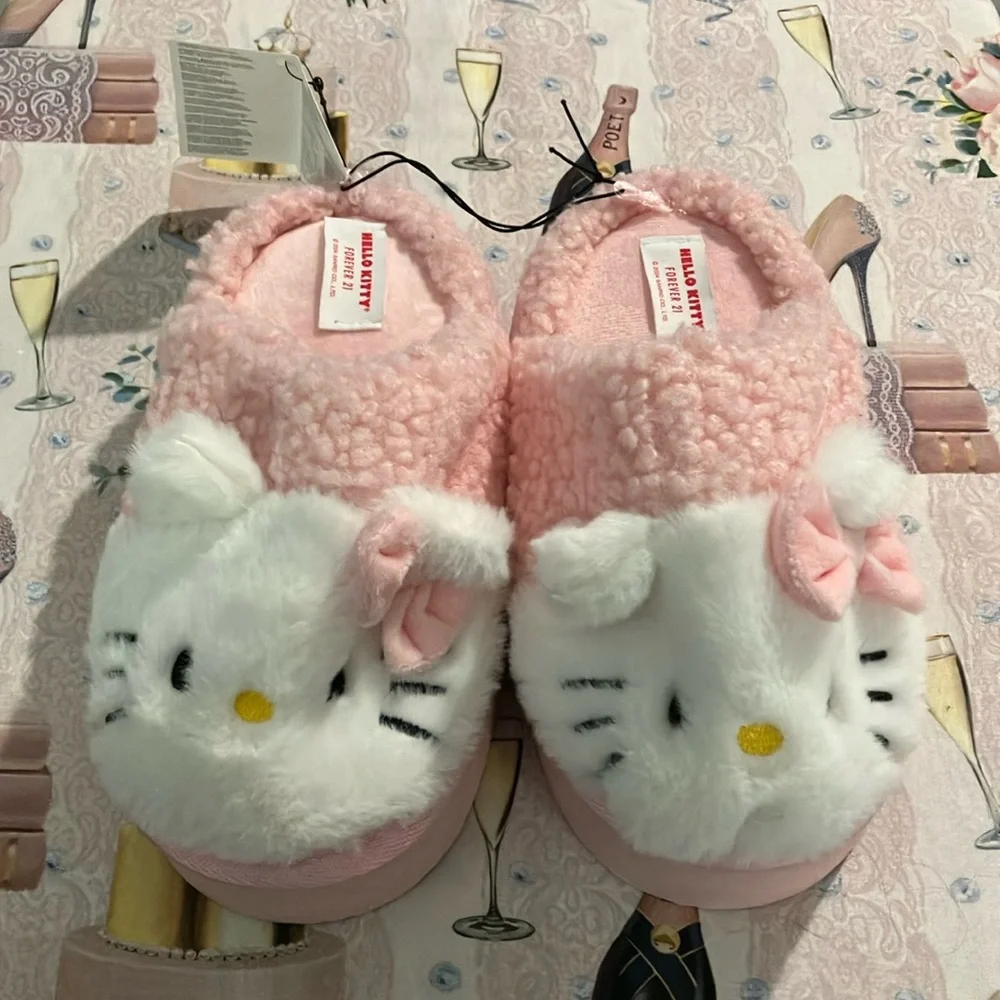 Hello Kitty Pink Fuzzy Slippers